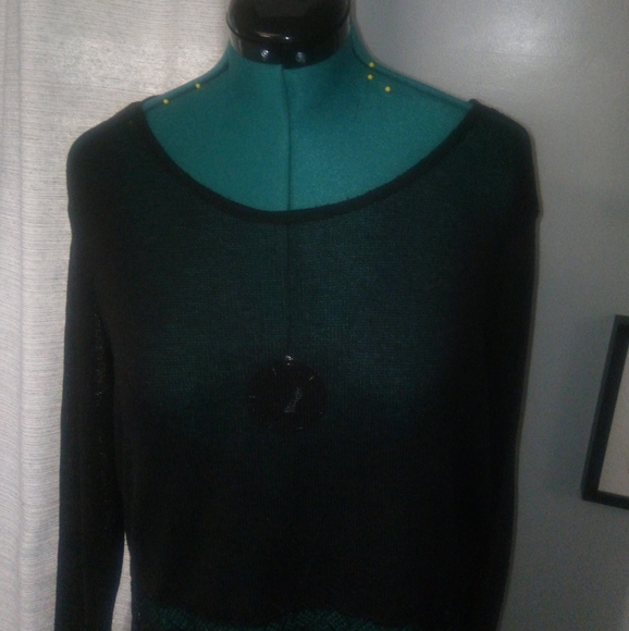 Divided H&M Cropped Long-Sleeved Knit Top w Embroidered Lace Detail Black Sz L - Picture 2 of 10
